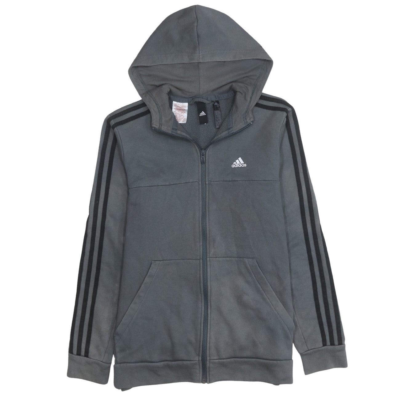 Adidas Boys Grey Full Zip Hoodie Size 10-11 Years Fleece Lined Sportswear