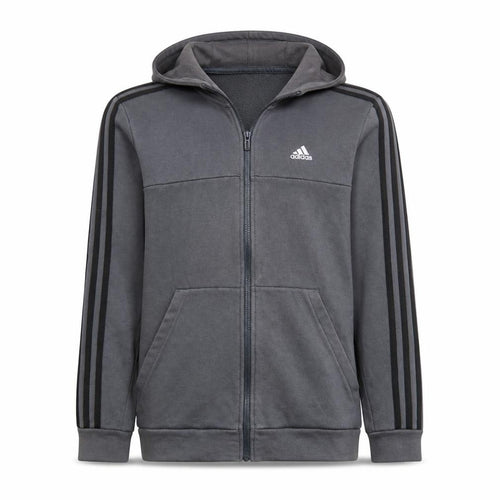 Adidas Boys Grey Full Zip Hoodie Size 10-11 Years Fleece Lined Sportswear