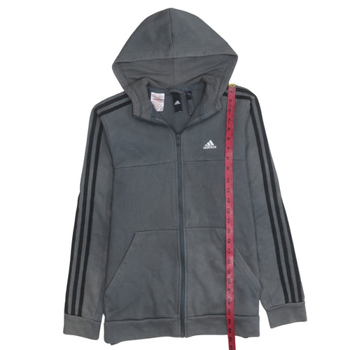 Adidas Boys Grey Full Zip Hoodie Size 10-11 Years Fleece Lined Sportswear