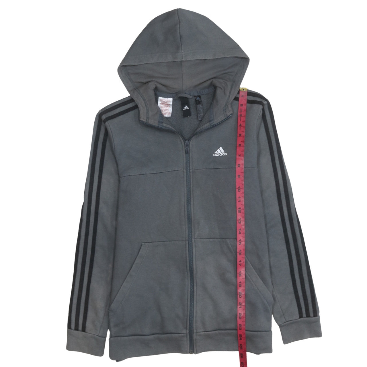 Adidas Boys Grey Full Zip Hoodie Size 10-11 Years Fleece Lined Sportswear