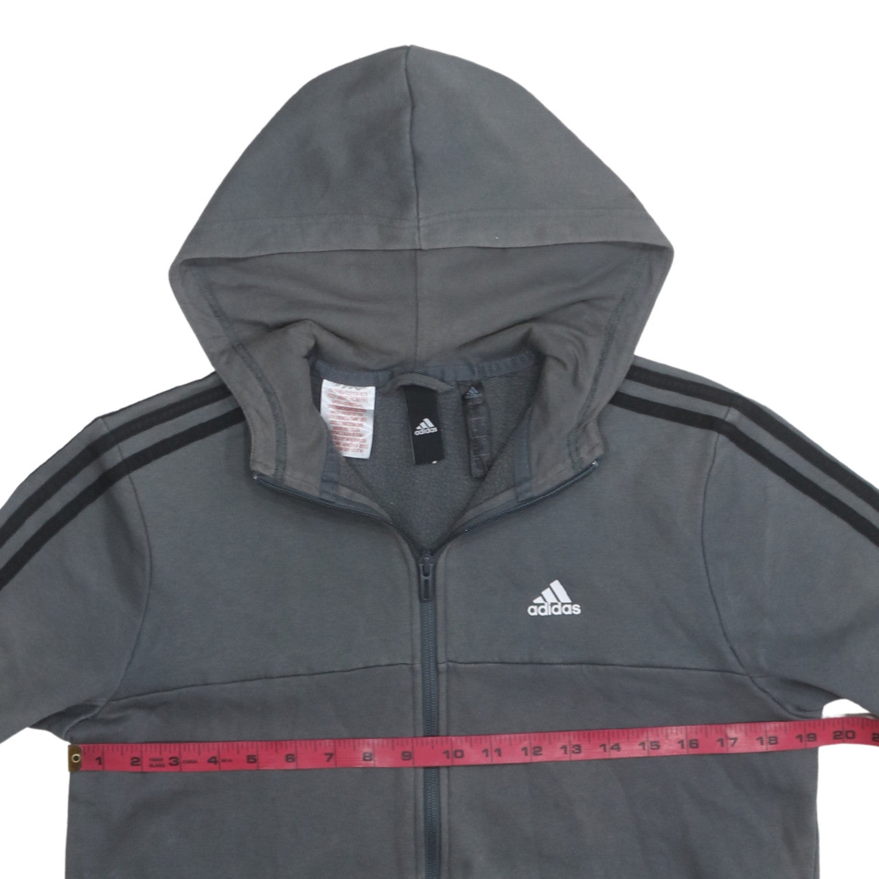 Adidas Boys Grey Full Zip Hoodie Size 10-11 Years Fleece Lined Sportswear