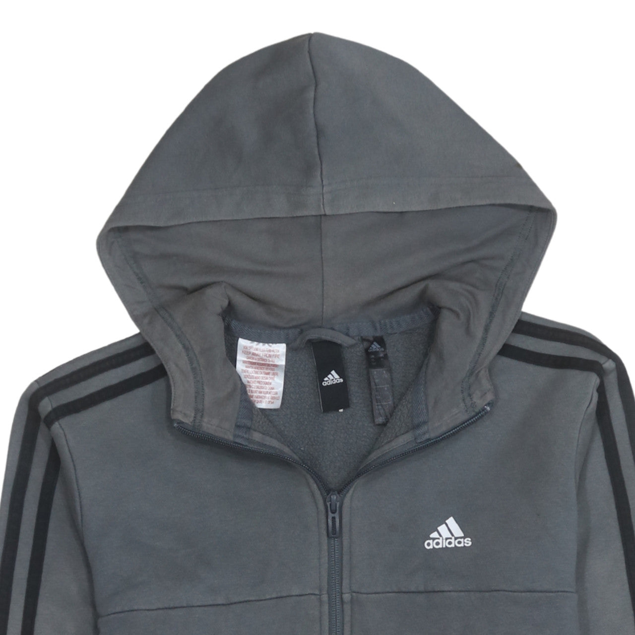 Adidas Boys Grey Full Zip Hoodie Size 10-11 Years Fleece Lined Sportswear