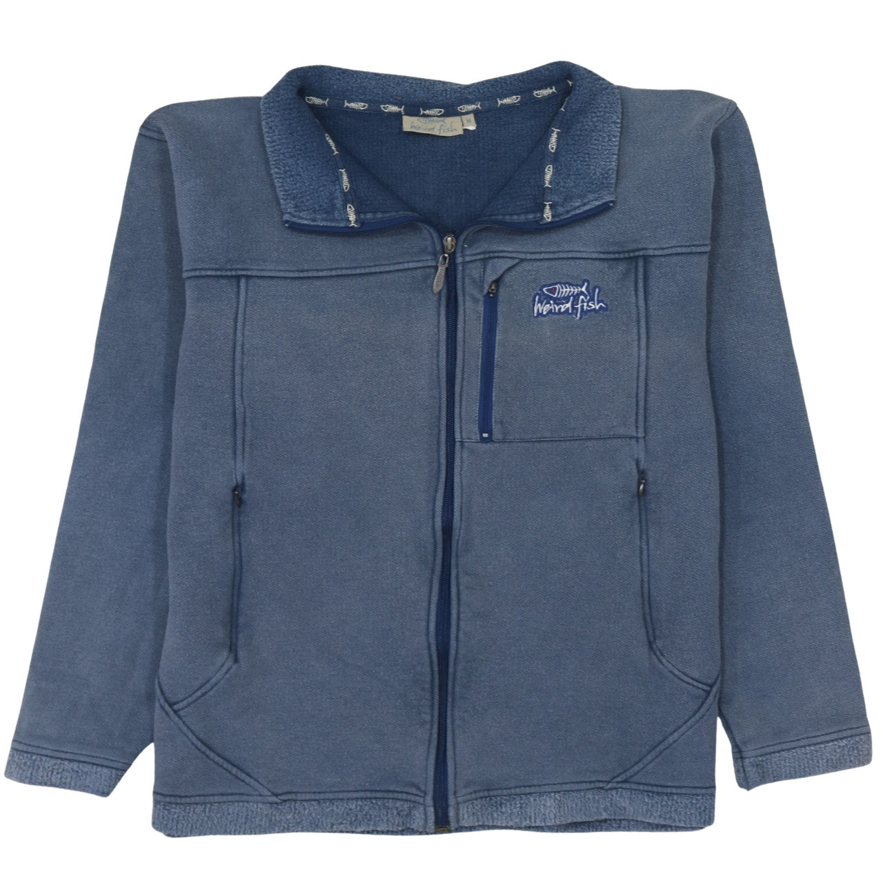 Weird Fish Men's Blue Cotton Full Zip Fleece Sweatshirt M