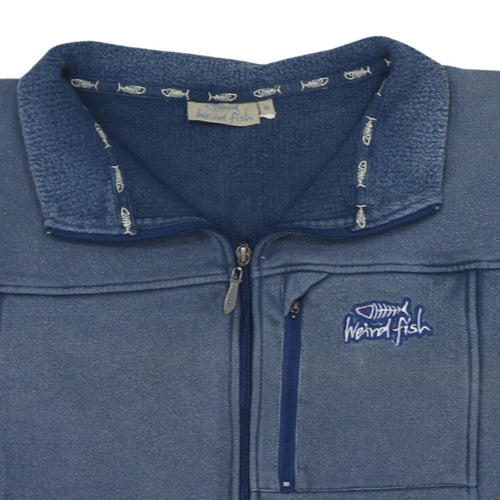 Weird Fish Men's Blue Cotton Full Zip Fleece Sweatshirt M