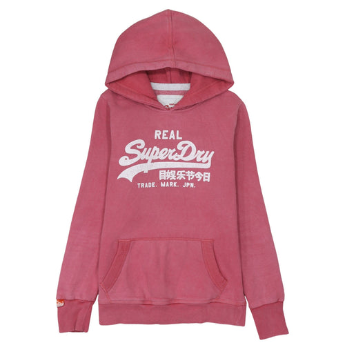 Superdry Women Pink Pullover Hoodie Medium Vintage Logo