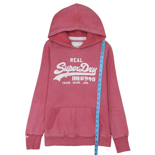 Superdry Women Pink Pullover Hoodie Medium Vintage Logo