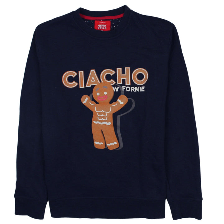 Reserved Men's Blue XL Christmas Gingerbread Graphic Sweatshirt