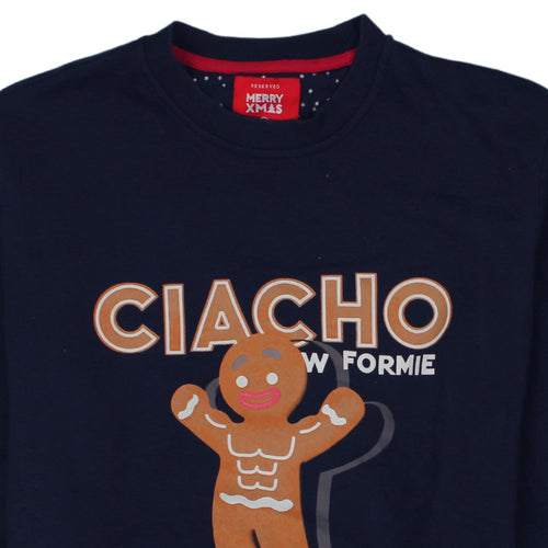 Reserved Men's Blue XL Christmas Gingerbread Graphic Sweatshirt