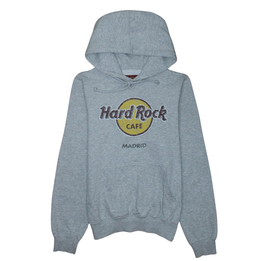 Hard Rock Cafe Madrid Grey Pullover Hoodie Unisex Small Fleece