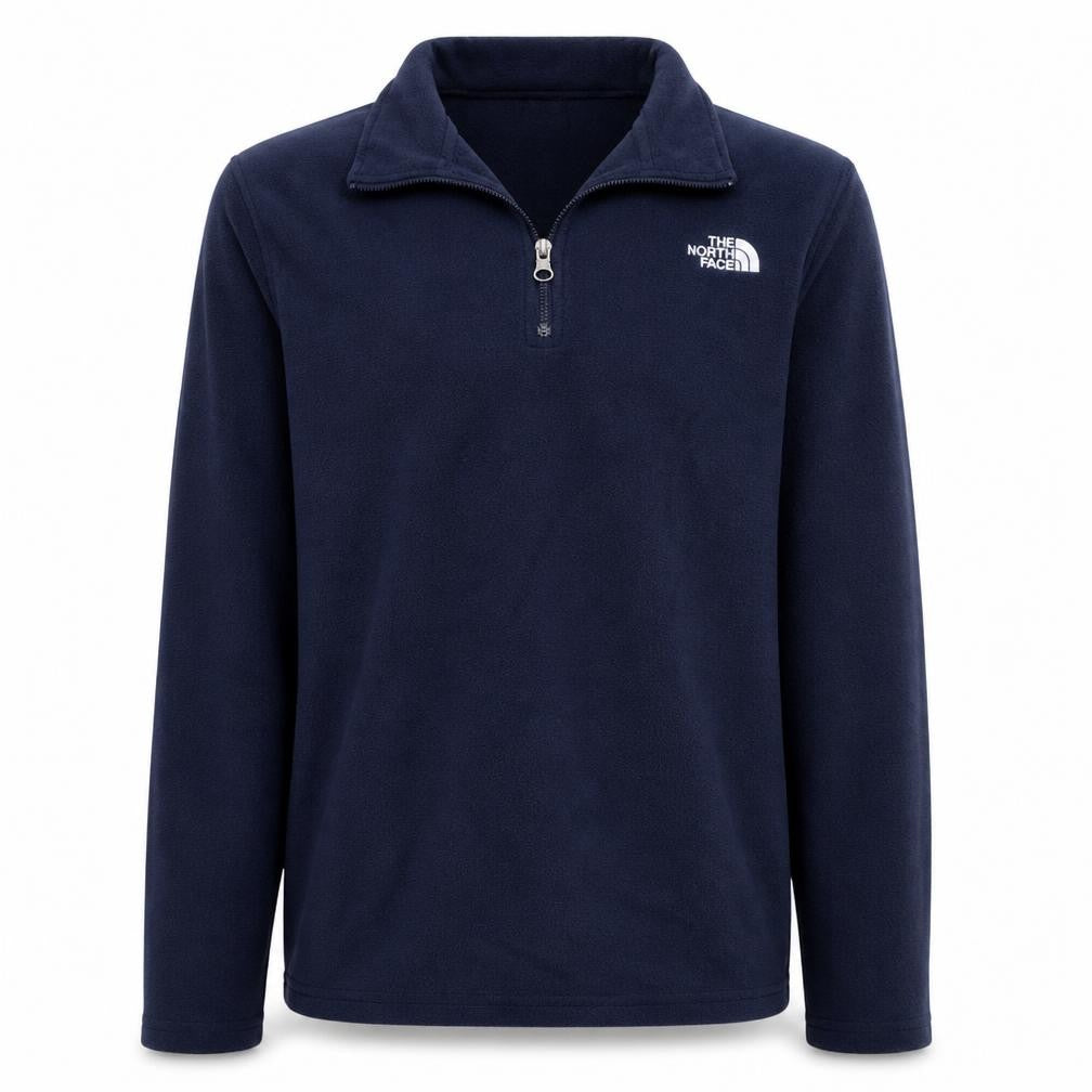 Front view of The North Face boys’ navy blue xl fleece 1/4 zip pullover sweatshirt