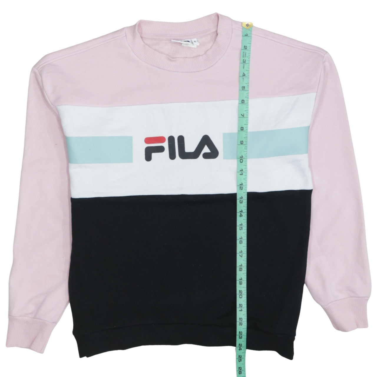 FILA Women Pink Colourblock Logo Crew Neck Pullover Sweatshirt Size S