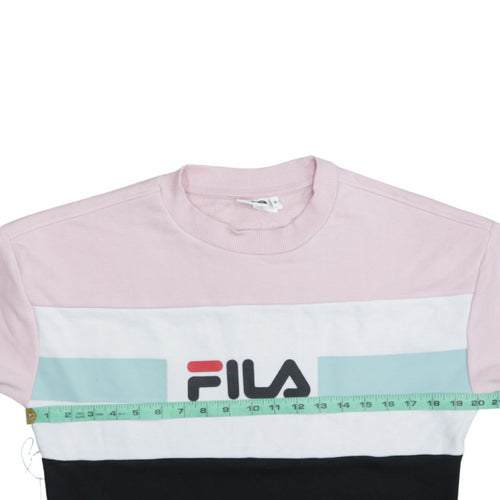 FILA Women Pink Colourblock Logo Crew Neck Pullover Sweatshirt Size S