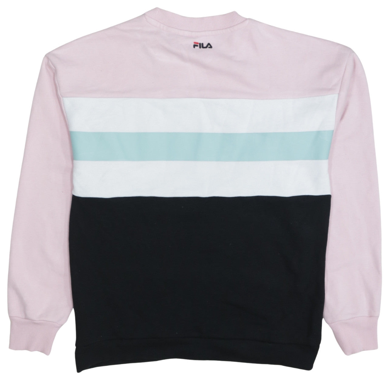 FILA Women Pink Colourblock Logo Crew Neck Pullover Sweatshirt Size S