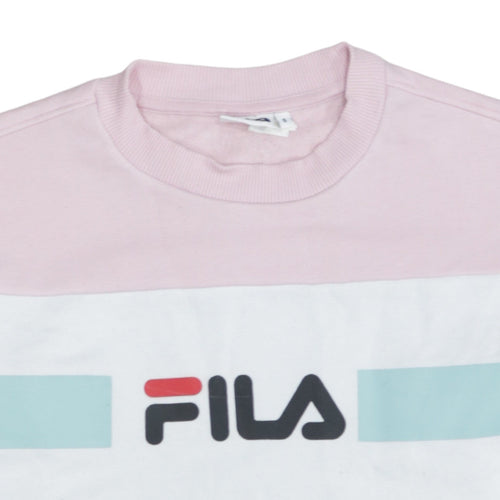 FILA Women Pink Colourblock Logo Crew Neck Pullover Sweatshirt Size S