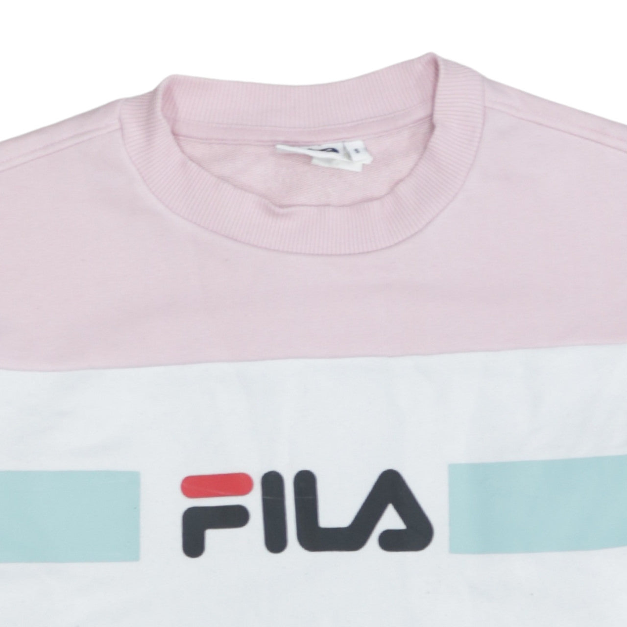 FILA Women Pink Colourblock Logo Crew Neck Pullover Sweatshirt Size S