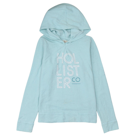 Hollister Womens Blue Pullover Hoodie L Cotton Blend Logo Print