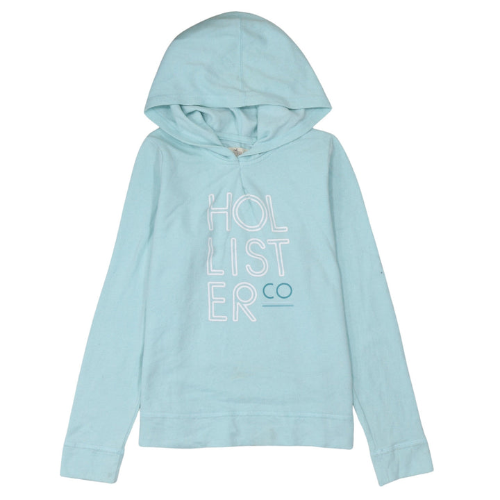 Hollister Womens Blue Pullover Hoodie L Cotton Blend Logo Print