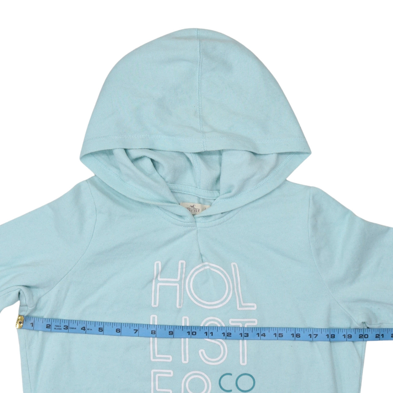 Hollister Womens Blue Pullover Hoodie L Cotton Blend Logo Print