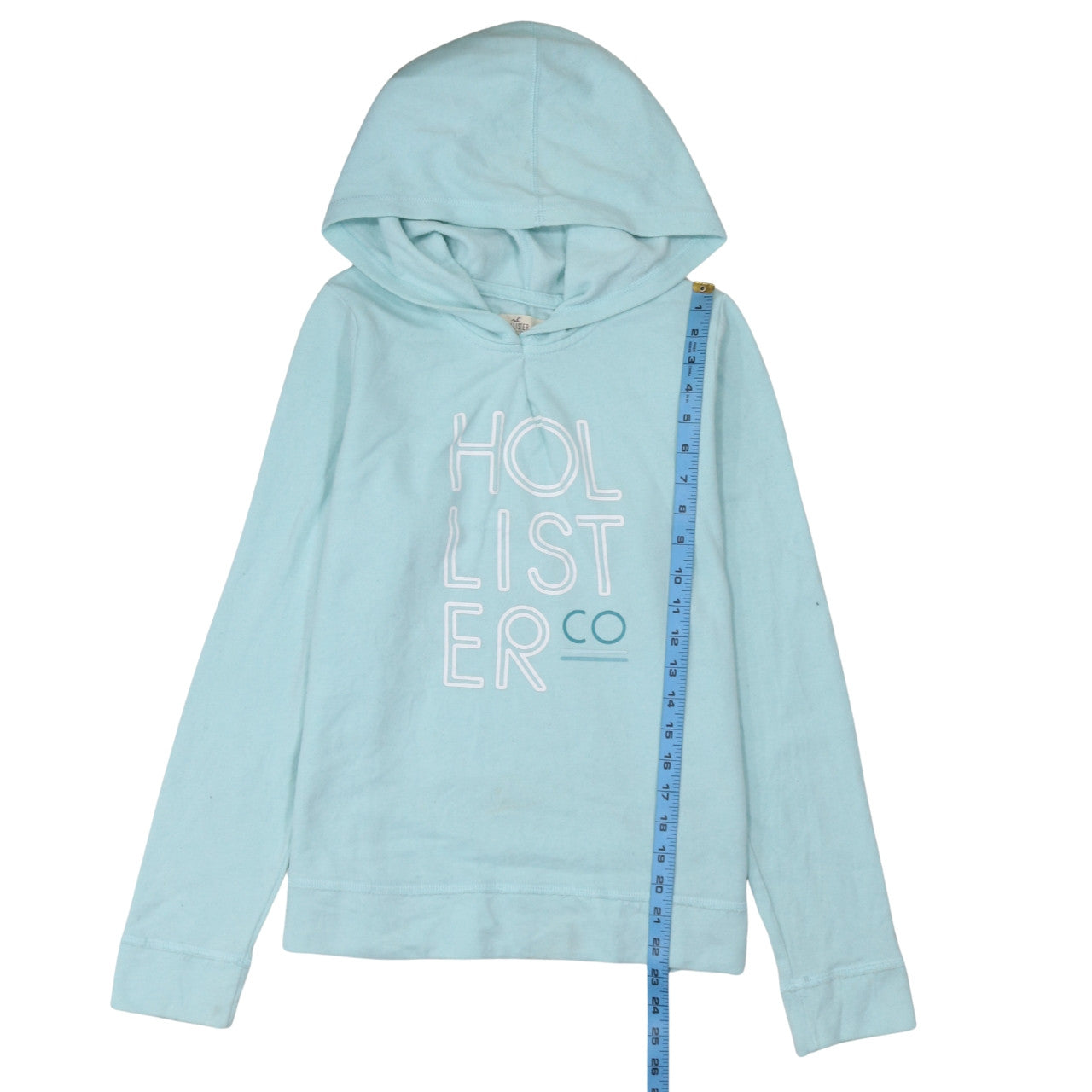 Hollister Womens Blue Pullover Hoodie L Cotton Blend Logo Print