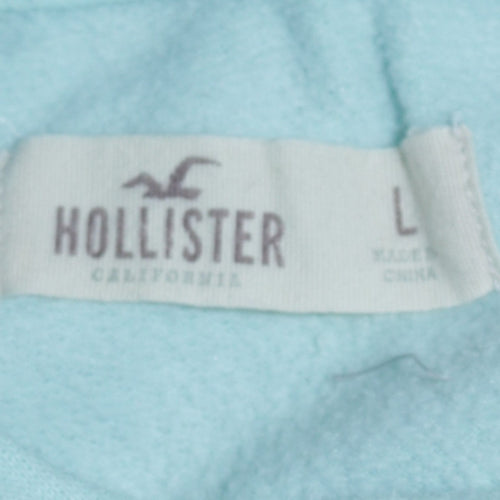 Hollister Womens Blue Pullover Hoodie L Cotton Blend Logo Print