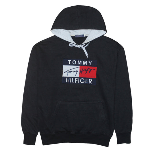 Tommy Hilfiger Men's Black Pullover Hoodie L Logo Fleece Sweatshirt