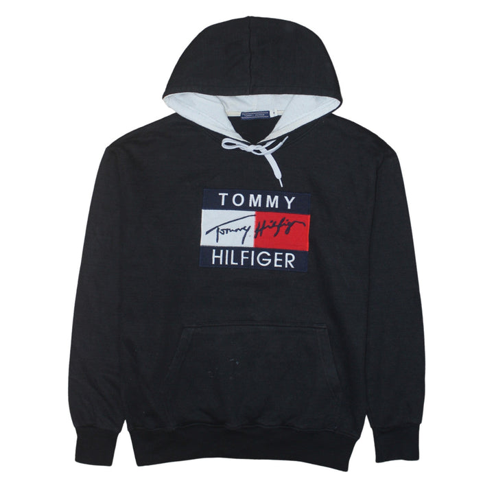 Tommy Hilfiger Men's Black Pullover Hoodie L Logo Fleece Sweatshirt