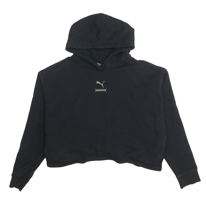 Puma Womens Black Cropped Hoodie L Long Sleeve Pullover Casual Sportswear