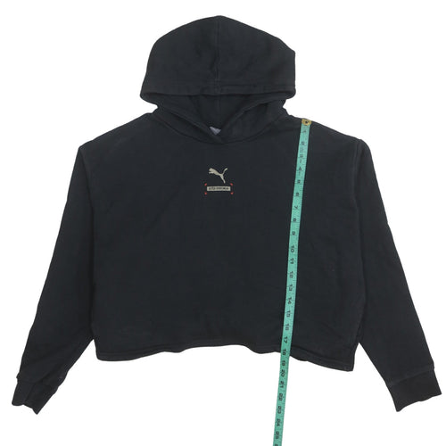 Puma Womens Black Cropped Hoodie L Long Sleeve Pullover Casual Sportswear