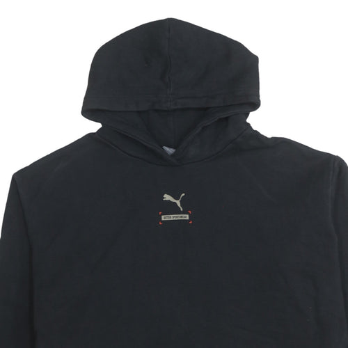 Puma Womens Black Cropped Hoodie L Long Sleeve Pullover Casual Sportswear