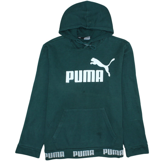Puma Women's Green Pullover Hoodie Size L Logo Print Casual Sweatshirt