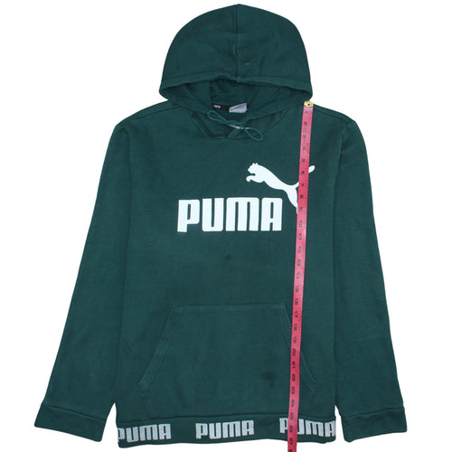 Puma Women's Green Pullover Hoodie Size L Logo Print Casual Sweatshirt