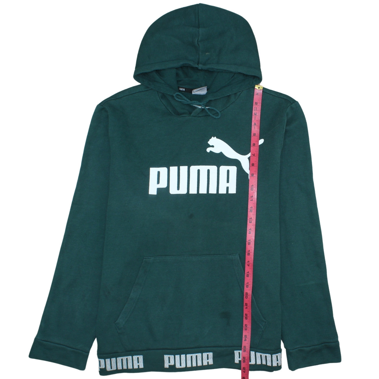 Puma Women's Green Pullover Hoodie Size L Logo Print Casual Sweatshirt