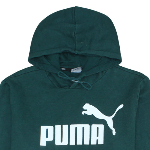 Puma Women's Green Pullover Hoodie Size L Logo Print Casual Sweatshirt