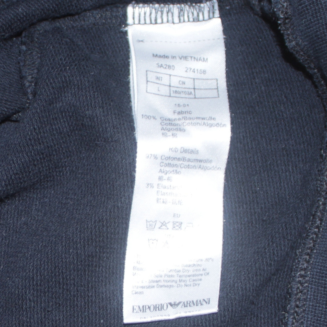 Emporio Armani EA7 Men's Black Cotton Pullover Sweatshirt L