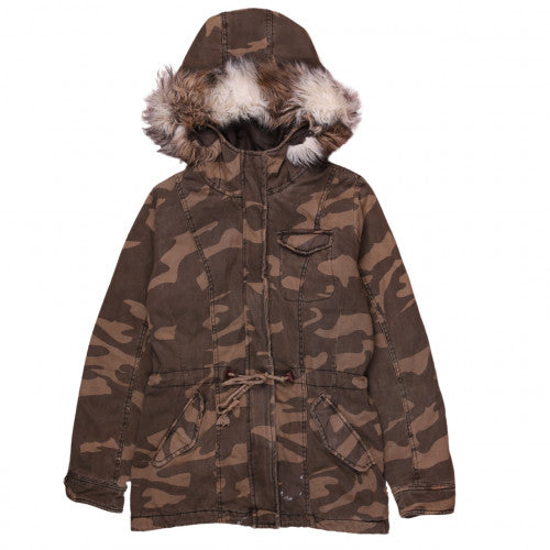 Papaya Women’s Brown Camo Hooded Parka Jacket Size 12