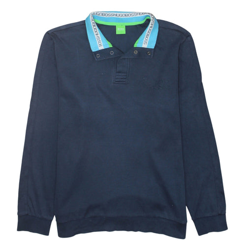 Hugo Boss Men's Blue Long Sleeve Polo Shirt XL Cotton Logo Collar