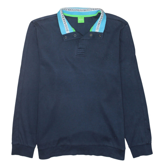 Hugo Boss Men's Blue Long Sleeve Polo Shirt XL Cotton Logo Collar