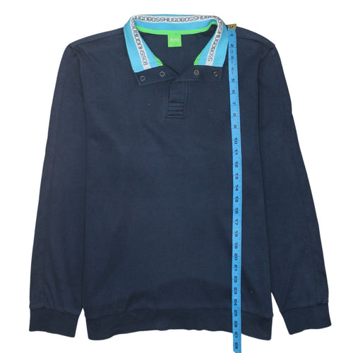 Hugo Boss Men's Blue Long Sleeve Polo Shirt XL Cotton Logo Collar