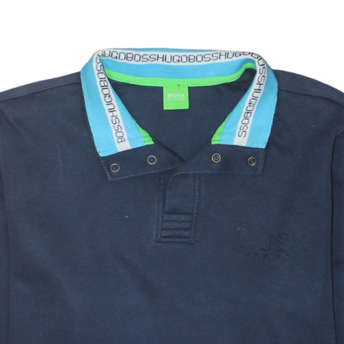 Hugo Boss Men's Blue Long Sleeve Polo Shirt XL Cotton Logo Collar