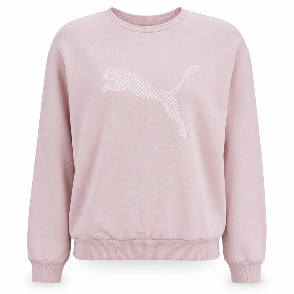 Front view of Puma Women's Pink Crew Neck Pullover Sweatshirt, size L
