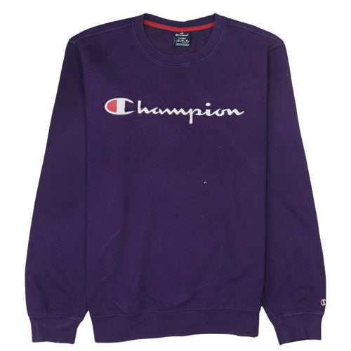 Champion Women’s Purple Pullover Sweatshirt L Logo Crew Neck Cotton Blend