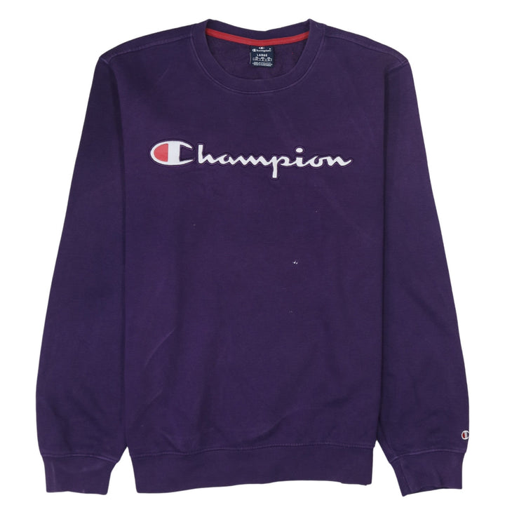 Champion Women’s Purple Pullover Sweatshirt L Logo Crew Neck Cotton Blend