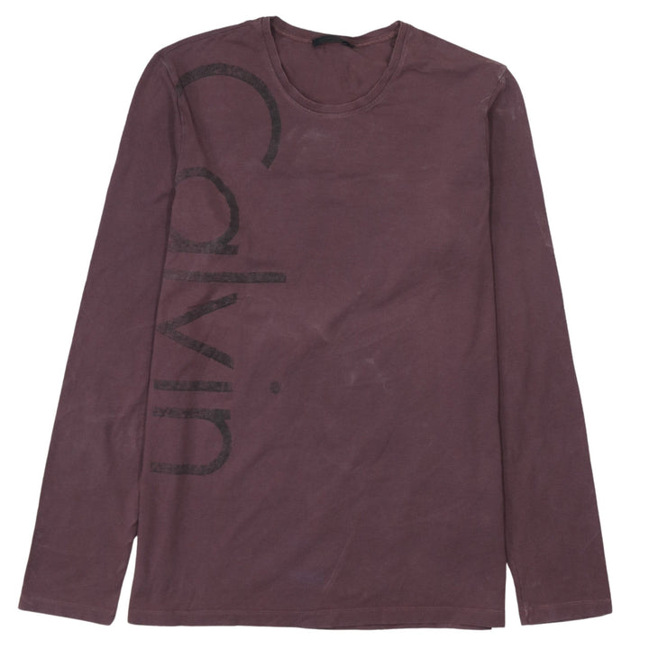 Calvin Klein Men Brown Long Sleeve Logo Crew Neck T-Shirt M