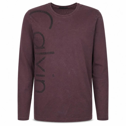 Calvin Klein Men Brown Long Sleeve Logo Crew Neck T-Shirt M