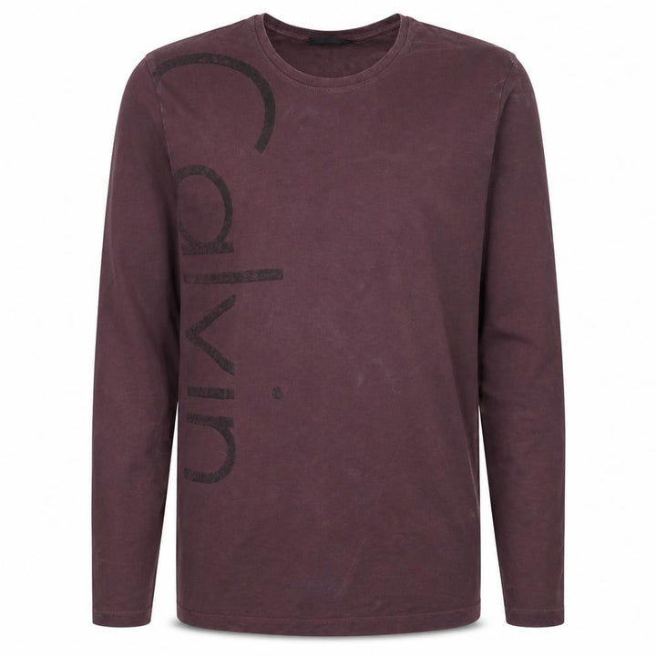 Calvin Klein Men Brown Long Sleeve Logo Crew Neck T-Shirt M
