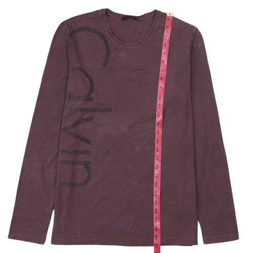 Calvin Klein Men Brown Long Sleeve Logo Crew Neck T-Shirt M