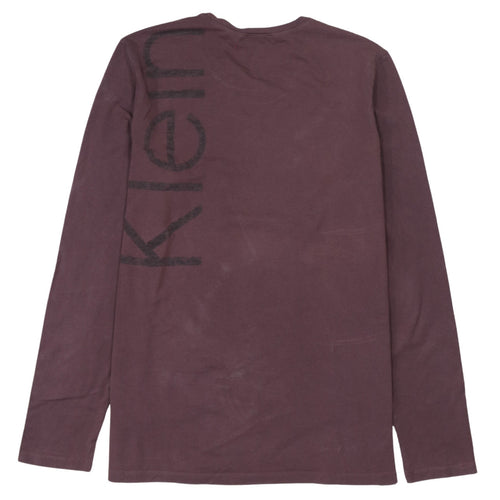 Calvin Klein Men Brown Long Sleeve Logo Crew Neck T-Shirt M