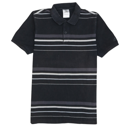 Adidas Men's Black Striped Cotton Polo Shirt M