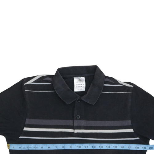 Adidas Men's Black Striped Cotton Polo Shirt M