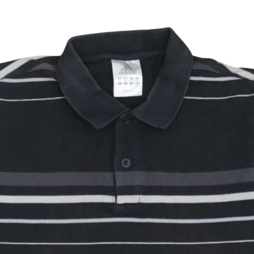 Adidas Men's Black Striped Cotton Polo Shirt M